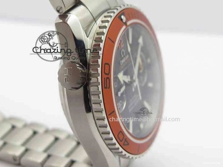 0423 Sophisticated Planet Ocean Master Chronometer Chrono SS OM 1:1 Best Edition Orange On SS Bracelet A 8156
